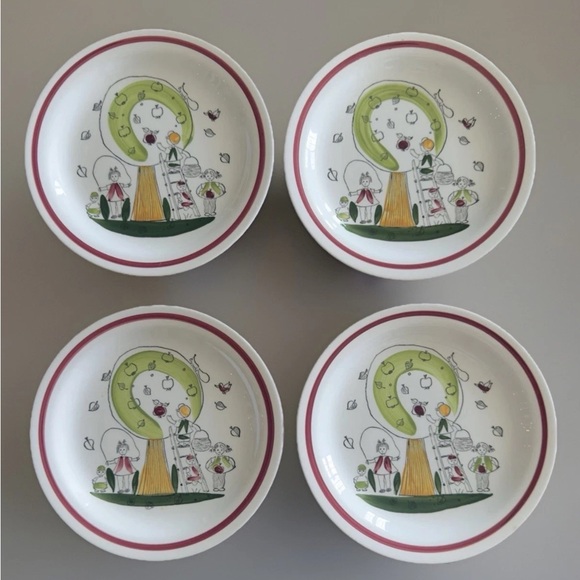 4 Rörstrand Sweden Äppel Päppel Child's Plates Apple Tree Vintage Rare Set of 4